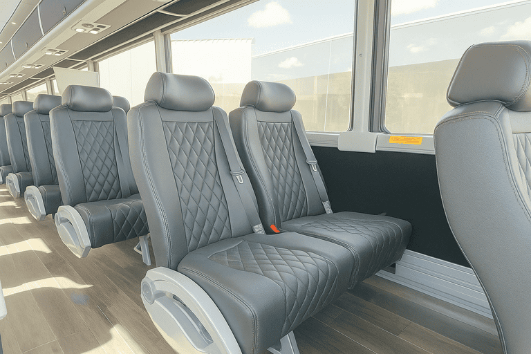 interior of Kirkland Minibus Company charter bus